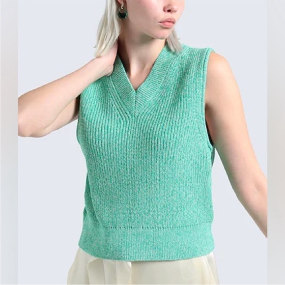 COS Green Marled Knit V Neck Pullover Sweater Vest Light Academia S - Picture 3 of 12